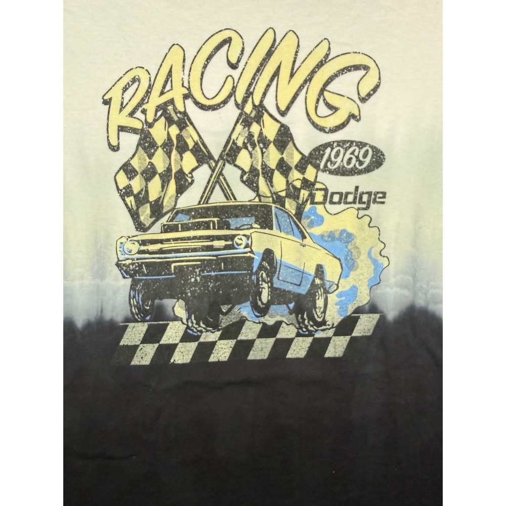 Dodge Racing 1969 Graphic T-Shirt Mens XL White Black Ombre Dip Dye Muscle Car